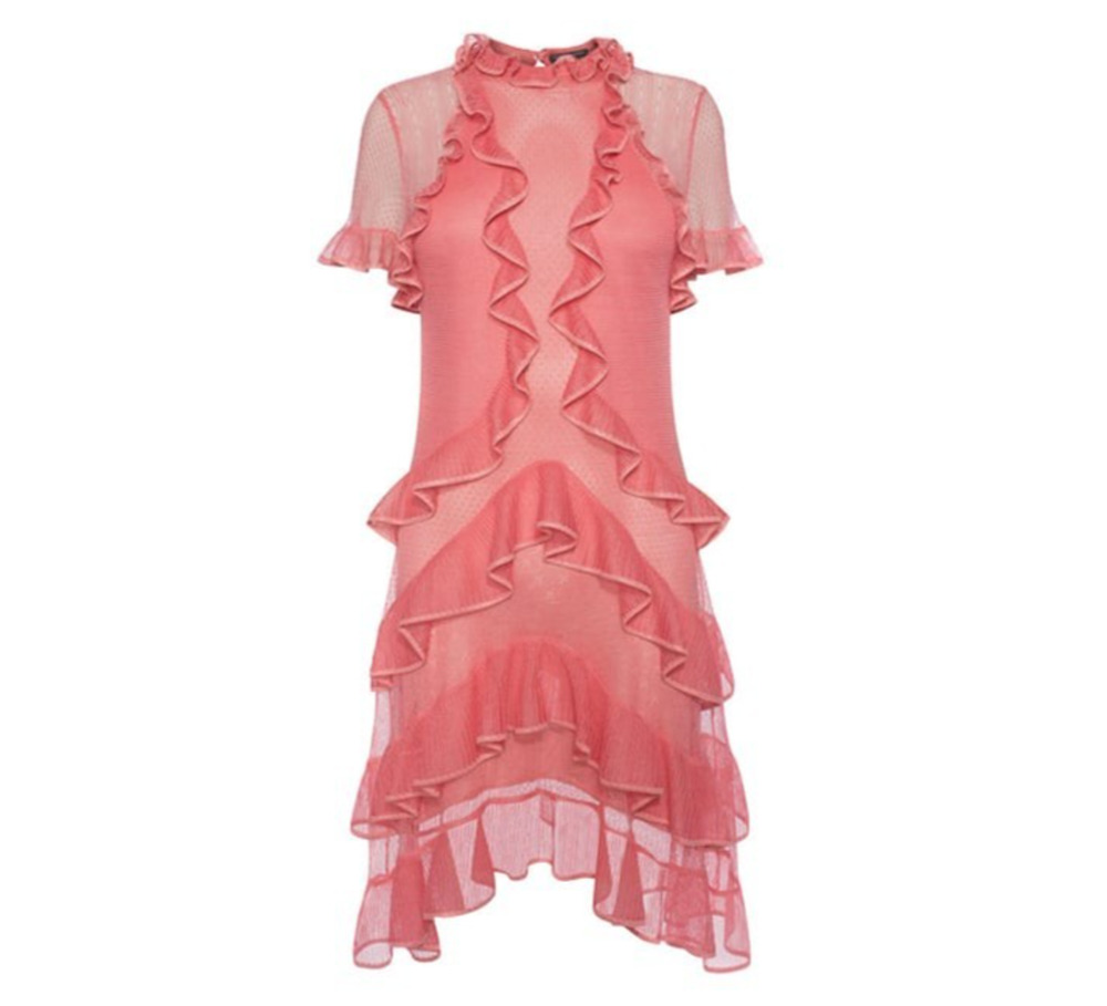 ALEXANDER MCQUEEN Silk Pointelle Knit Lace Flounce Dress Net-A-Porter L $2990